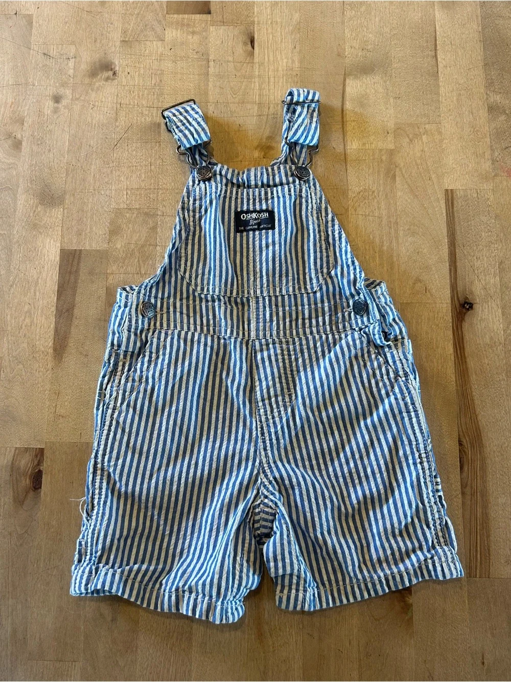 OshKosh B'gosh Blue & White Striped Short Overalls 18M